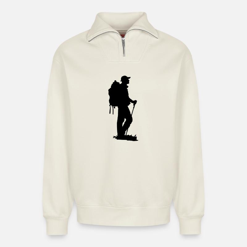 Hiking - Sweat unisexe décontracté en coton biologique à demi-zip – de SPREAD - blanc cassé