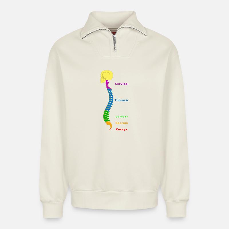 Wirbelsäule Spine Physio - Relaxed Unisex Organic Half Zip Sweatshirt – von SPREAD - Naturweiß