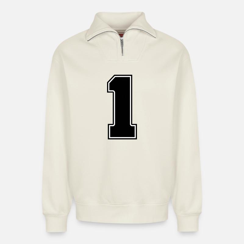 1 - Sweat unisexe décontracté en coton biologique à demi-zip – de SPREAD - blanc cassé
