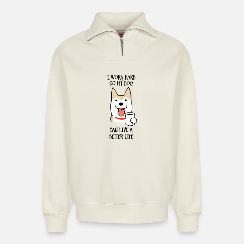 Ich arbeite hart - Relaxed Unisex Organic Half Zip Sweatshirt – von SPREAD - Naturweiß