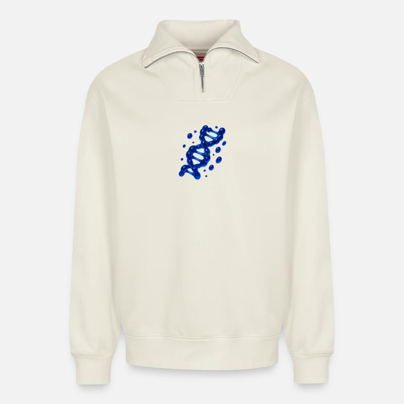 3D DNS Helix Molekül Blau - Relaxed Unisex Organic Half Zip Sweatshirt – von SPREAD - Naturweiß