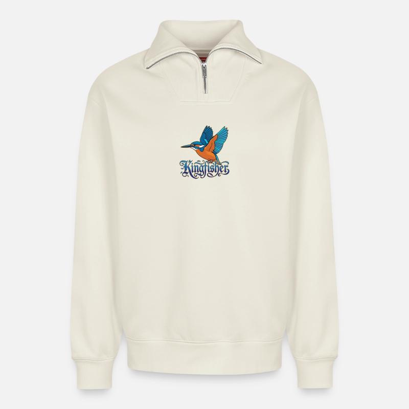 kingfishers - Relaxed Unisex Organic Half Zip Sweatshirt – by SPREAD - off white