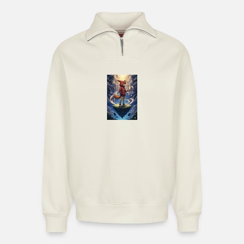 Fuchs im schwebenden Inselkristall - Relaxed Unisex Organic Half Zip Sweatshirt – von SPREAD - Naturweiß