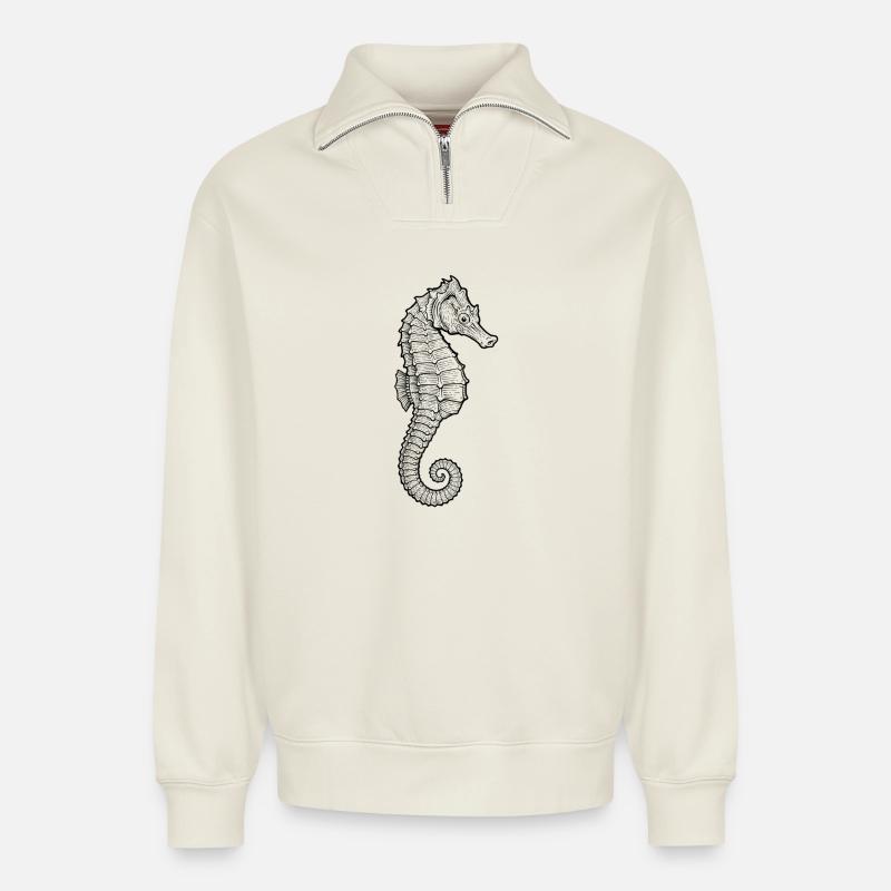 Seepferdchen - Relaxed Unisex Organic Half Zip Sweatshirt – von SPREAD - Naturweiß