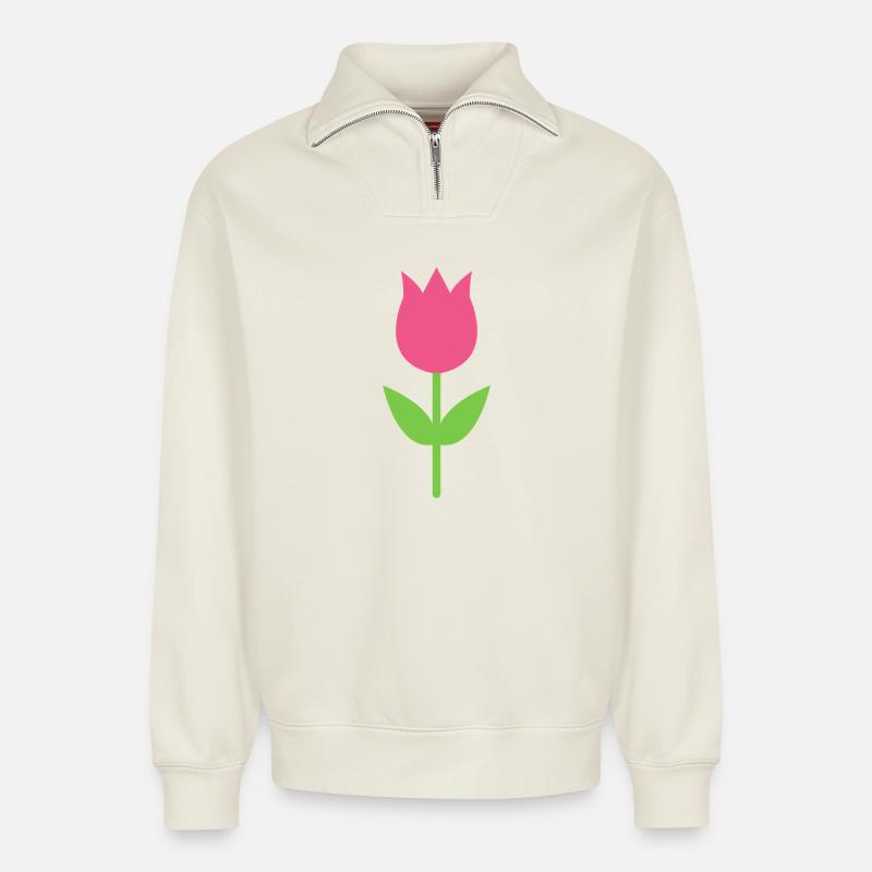 Tulpe - Relaxed Unisex Organic Half Zip Sweatshirt – von SPREAD - Naturweiß