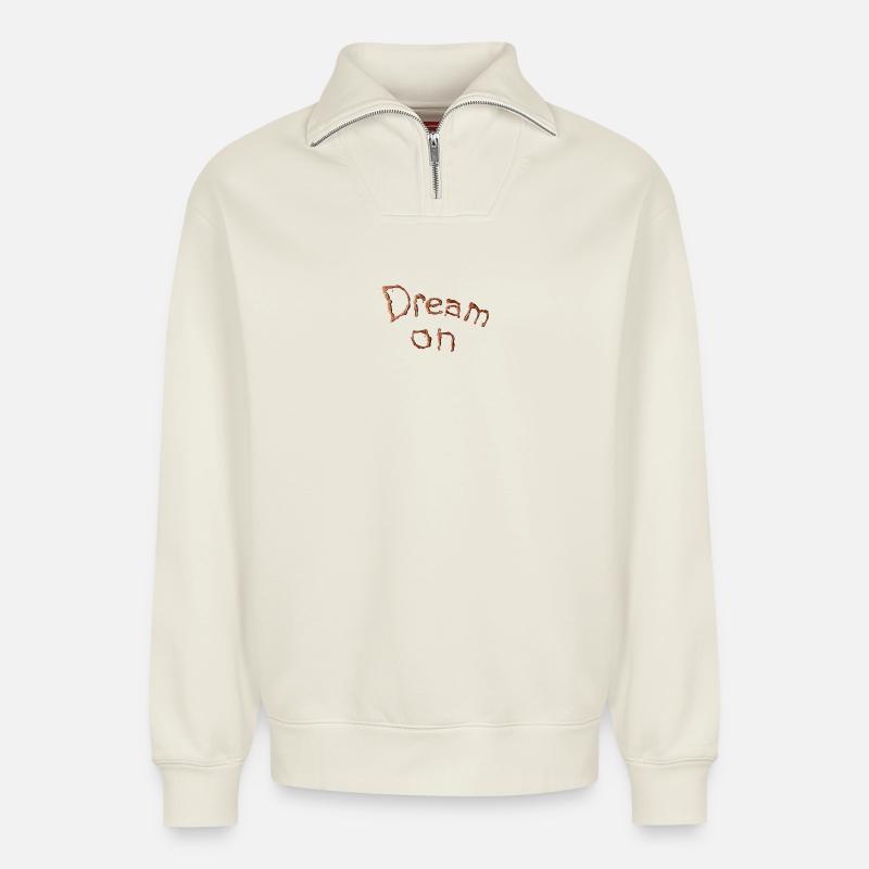 Dream on Copper Artwork - Relaxed Unisex Organic Half Zip Sweatshirt – by SPREAD - off white