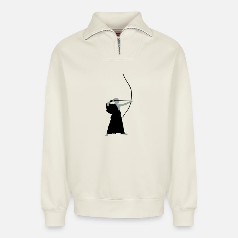 Bogenschütze - Relaxed Unisex Organic Half Zip Sweatshirt – von SPREAD - Naturweiß