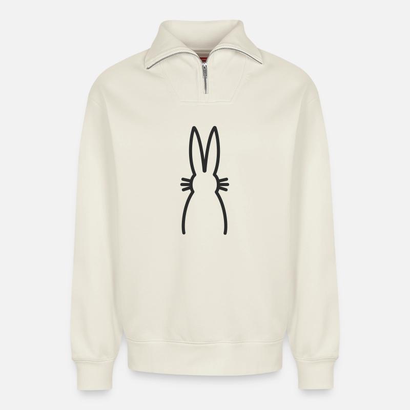 Lapin Lapin - Sweat unisexe décontracté en coton biologique à demi-zip – de SPREAD - blanc cassé
