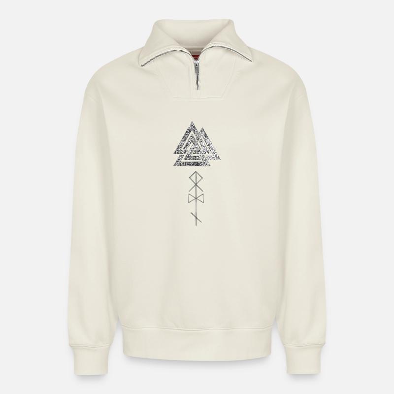 Valknut mit Odin Runen - Relaxed Unisex Organic Half Zip Sweatshirt – von SPREAD - Naturweiß