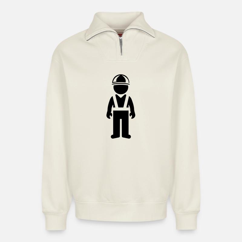 Bauarbeiter - Relaxed Unisex Organic Half Zip Sweatshirt – von SPREAD - Naturweiß