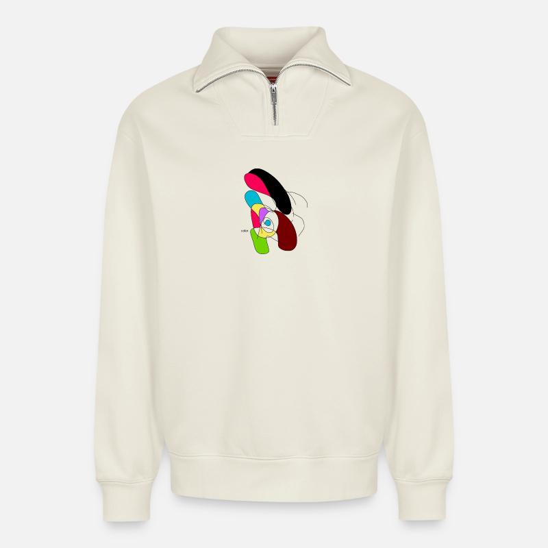 Bunter Abstract Papagei - Relaxed Unisex Organic Half Zip Sweatshirt – von SPREAD - Naturweiß