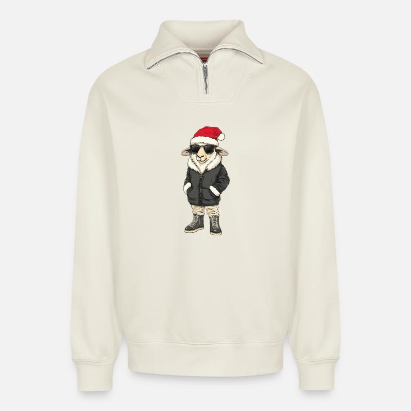 Schaf Weihnachten Winter - Relaxed Unisex Organic Half Zip Sweatshirt – von SPREAD - Naturweiß
