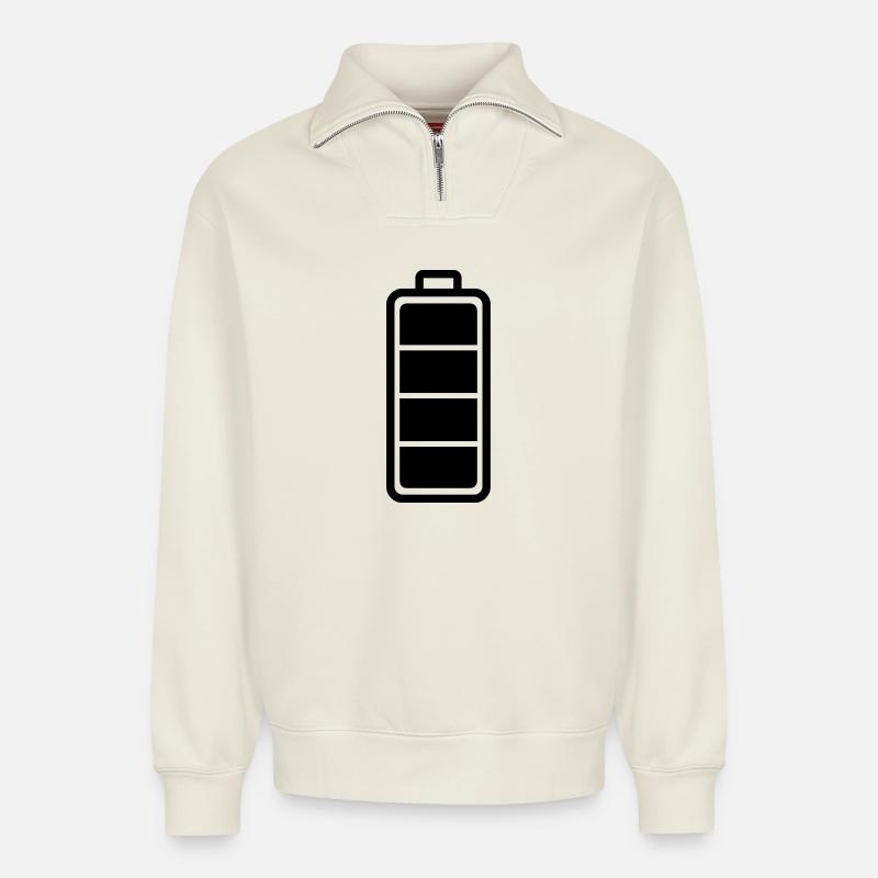 schwache Batterie - Relaxed Unisex Organic Half Zip Sweatshirt – von SPREAD - Naturweiß