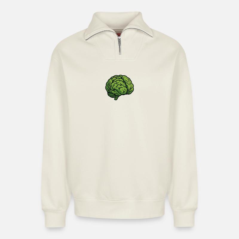 Lettuce Brain - Relaxed Unisex Organic Half Zip Sweatshirt – by SPREAD - off white