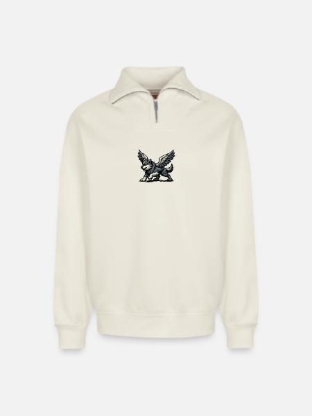 Flügelwolf Majestätisch - Relaxed Unisex Organic Half Zip Sweatshirt – von SPREAD - Naturweiß