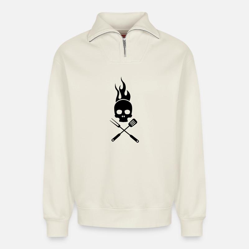 bbq - Relaxed Unisex Organic Half Zip Sweatshirt – by SPREAD - off white
