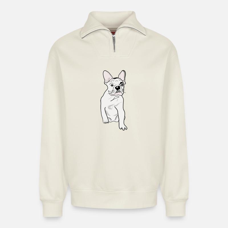 SÜSSER MOPS - Relaxed Unisex Organic Half Zip Sweatshirt – von SPREAD - Naturweiß