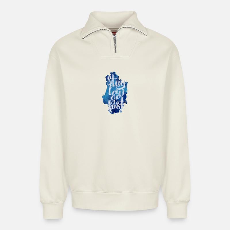 Stay low - Relaxed Unisex Organic Half Zip Sweatshirt – by SPREAD - off white