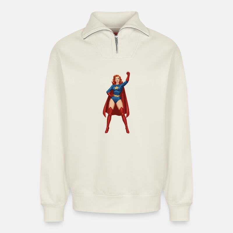Superfrau - Relaxed Unisex Organic Half Zip Sweatshirt – von SPREAD - Naturweiß