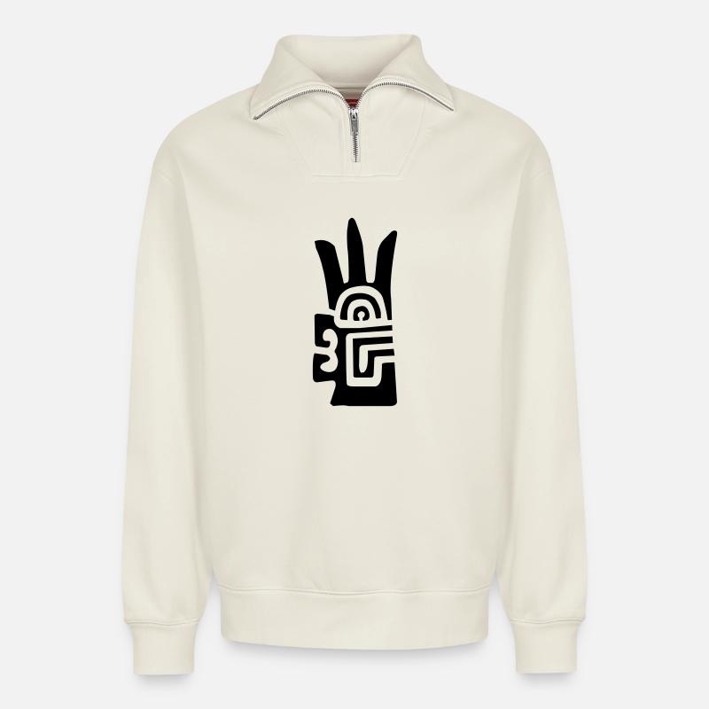 Chavín - Relaxed Unisex Organic Half Zip Sweatshirt – von SPREAD - Naturweiß