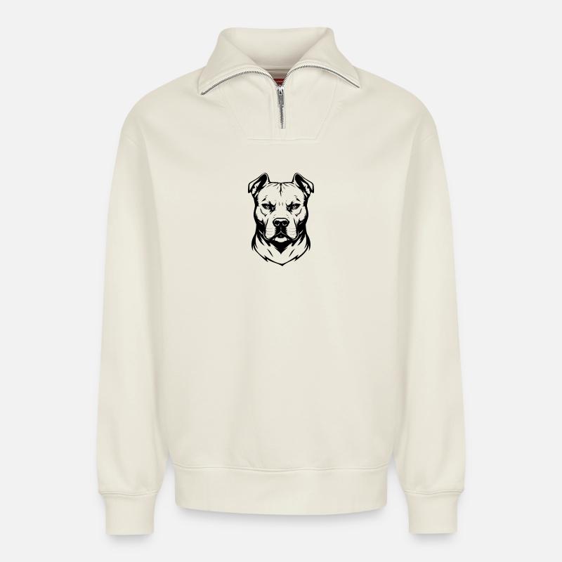 Pitbull Design schwarz - Relaxed Unisex Organic Half Zip Sweatshirt – von SPREAD - Naturweiß