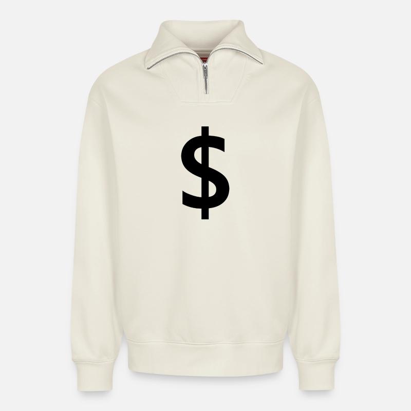Dollarzeichen - Relaxed Unisex Organic Half Zip Sweatshirt – von SPREAD - Naturweiß