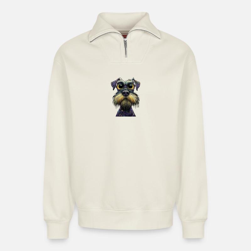 Schnauzer - Relaxed Unisex Organic Half Zip Sweatshirt – von SPREAD - Naturweiß