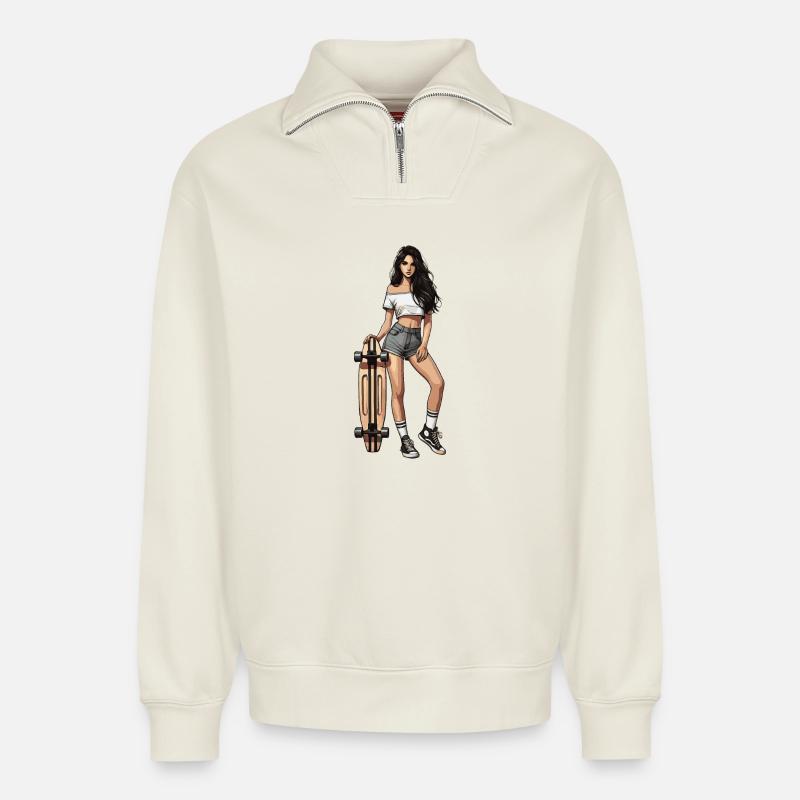 Longboard - Relaxed Unisex Organic Half Zip Sweatshirt – by SPREAD - off white