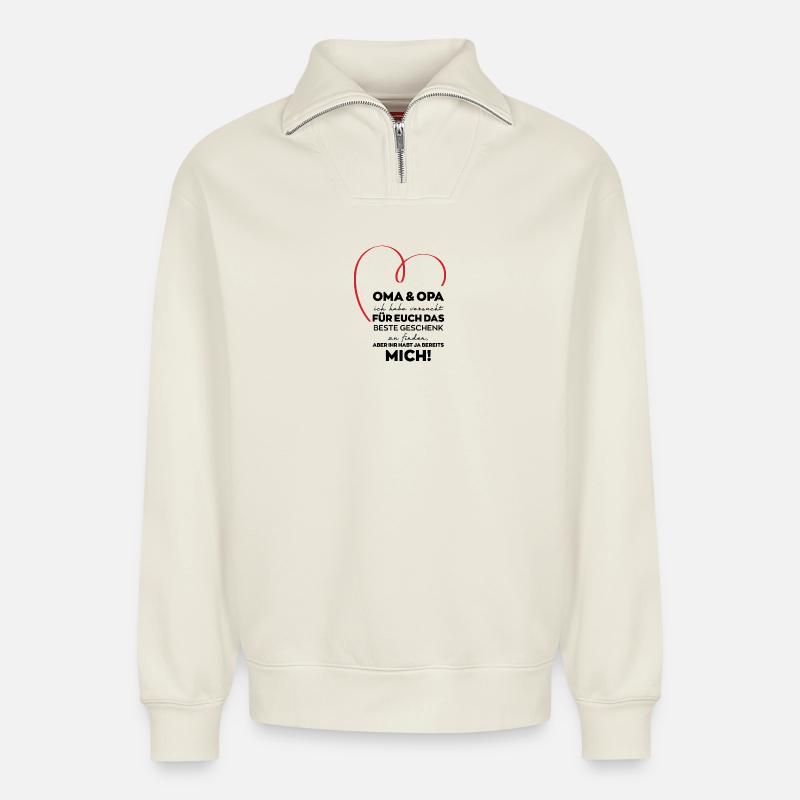 Oma Opa Großeltern lustiges Geschenk - Relaxed Unisex Organic Half Zip Sweatshirt – von SPREAD - Naturweiß