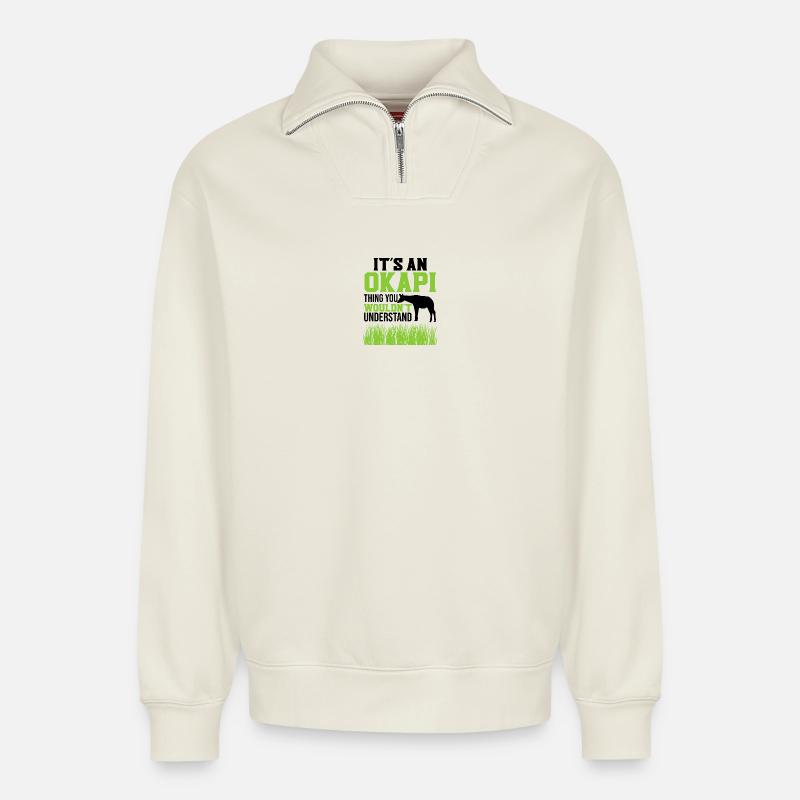 It's an Okapi - Relaxed Unisex Organic Half Zip Sweatshirt – by SPREAD - off white