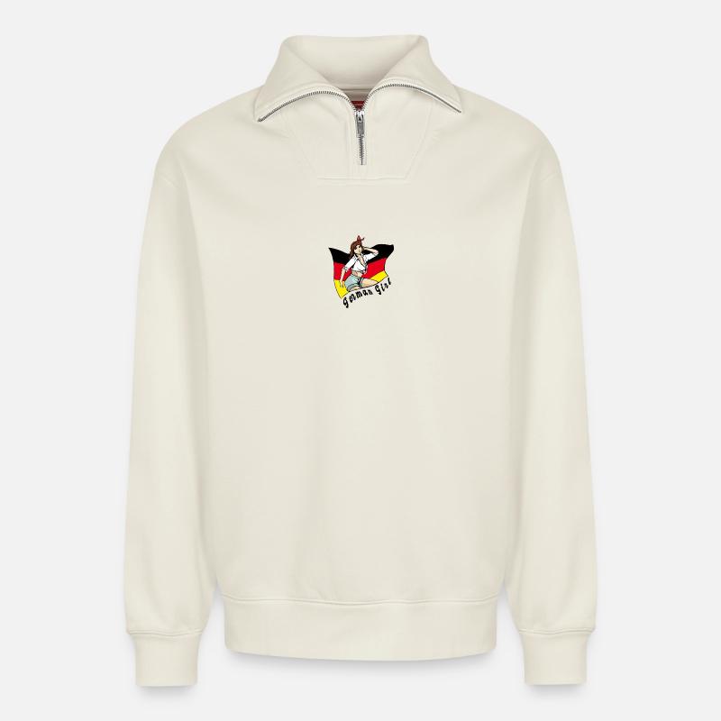 Deutschland Mädchen Flaggen Design - Relaxed Unisex Organic Half Zip Sweatshirt – von SPREAD - Naturweiß