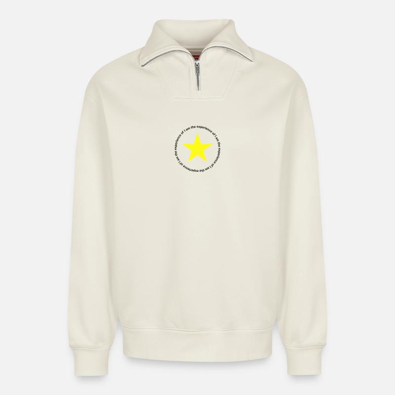 Mantric 2 — I am - Relaxed Unisex Organic Half Zip Sweatshirt – von SPREAD - Naturweiß