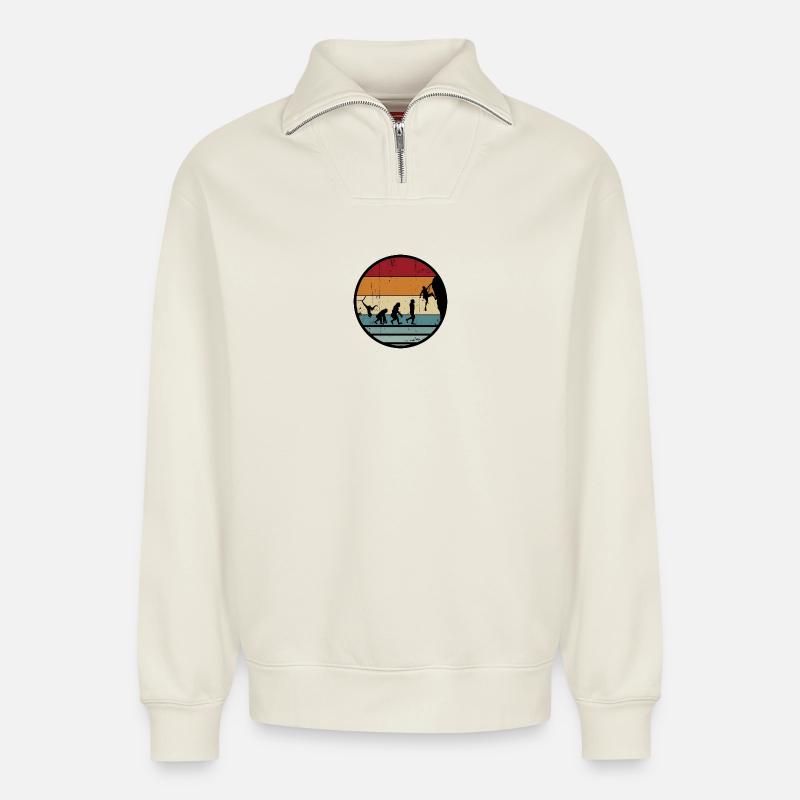 Evolution Climber Retro Kreis - Relaxed Unisex Organic Half Zip Sweatshirt – von SPREAD - Naturweiß