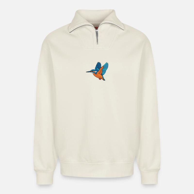 Eisvogel  - Relaxed Unisex Organic Half Zip Sweatshirt – von SPREAD - Naturweiß