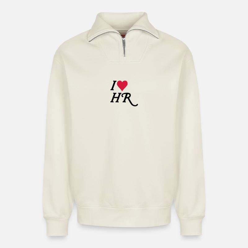J'aime RH - Sweat unisexe décontracté en coton biologique à demi-zip – de SPREAD - blanc cassé