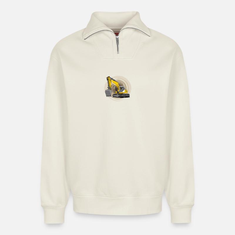 Bagger, Löffelbagger - Relaxed Unisex Organic Half Zip Sweatshirt – von SPREAD - Naturweiß
