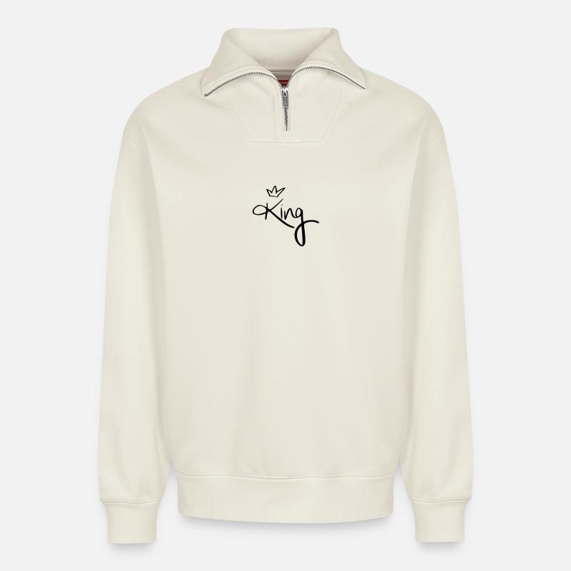 Roi. - Sweat unisexe décontracté en coton biologique à demi-zip – de SPREAD - blanc cassé