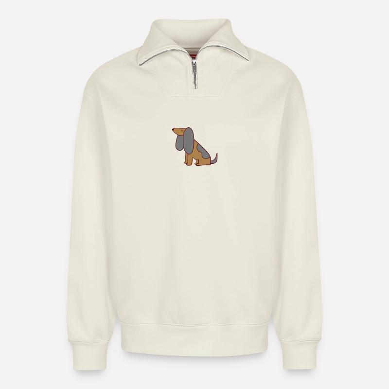 Hund - Relaxed Unisex Organic Half Zip Sweatshirt – von SPREAD - Naturweiß