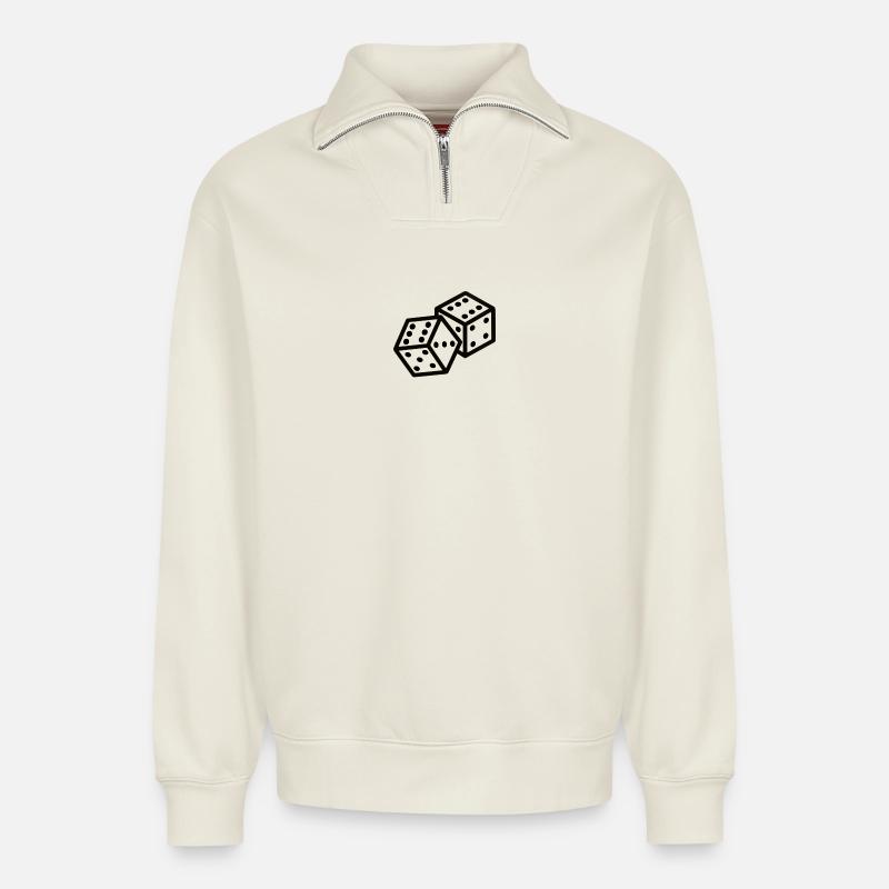 Doppelwürfel  - Relaxed Unisex Organic Half Zip Sweatshirt – von SPREAD - Naturweiß