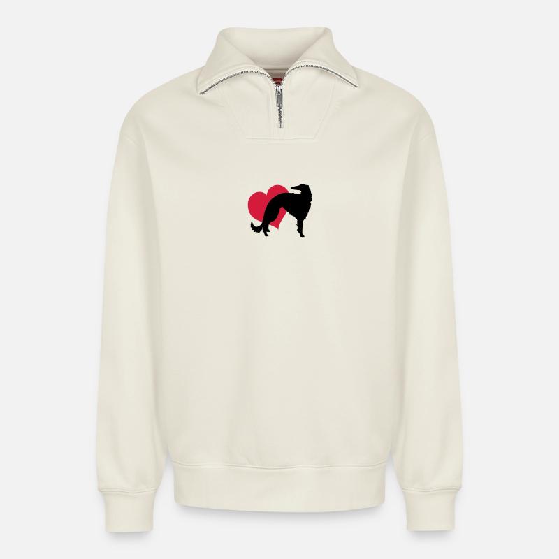 Barsoi meine Liebe - Relaxed Unisex Organic Half Zip Sweatshirt – von SPREAD - Naturweiß