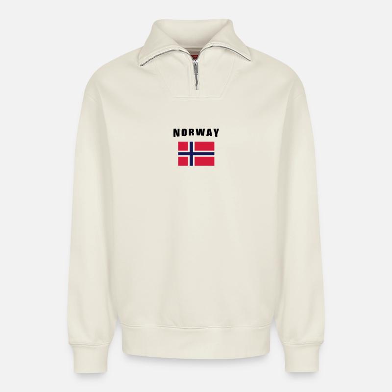 Norway Flag - Relaxed Unisex Organic Half Zip Sweatshirt – von SPREAD - Naturweiß
