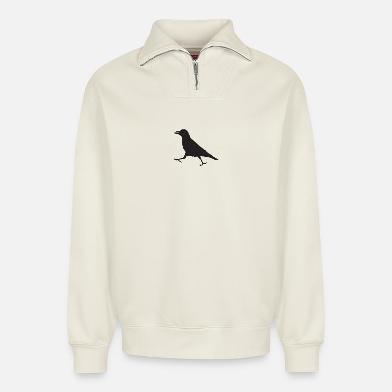 Krähe I - Relaxed Unisex Organic Half Zip Sweatshirt – von SPREAD - Naturweiß