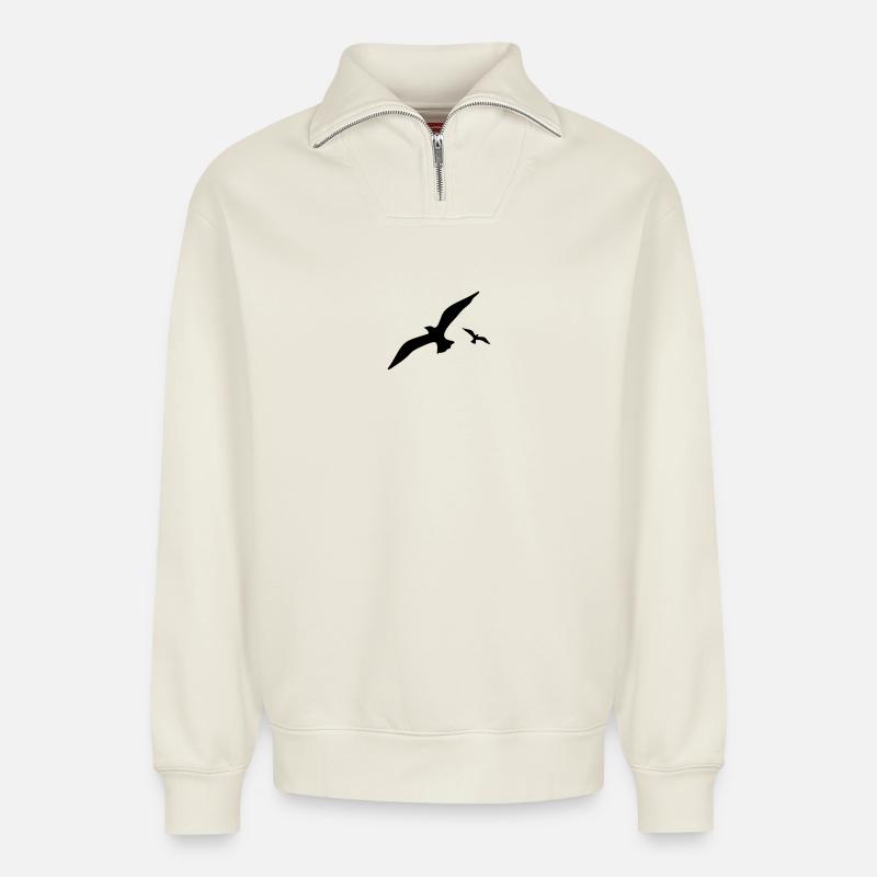 Möwe - Relaxed Unisex Organic Half Zip Sweatshirt – von SPREAD - Naturweiß