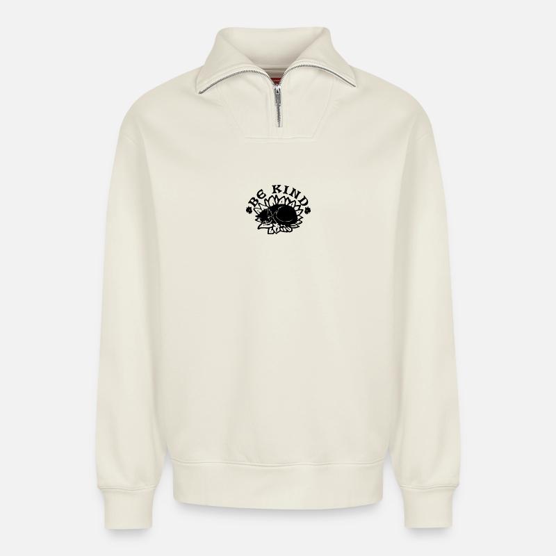 Sei freundlich - Relaxed Unisex Organic Half Zip Sweatshirt – von SPREAD - Naturweiß