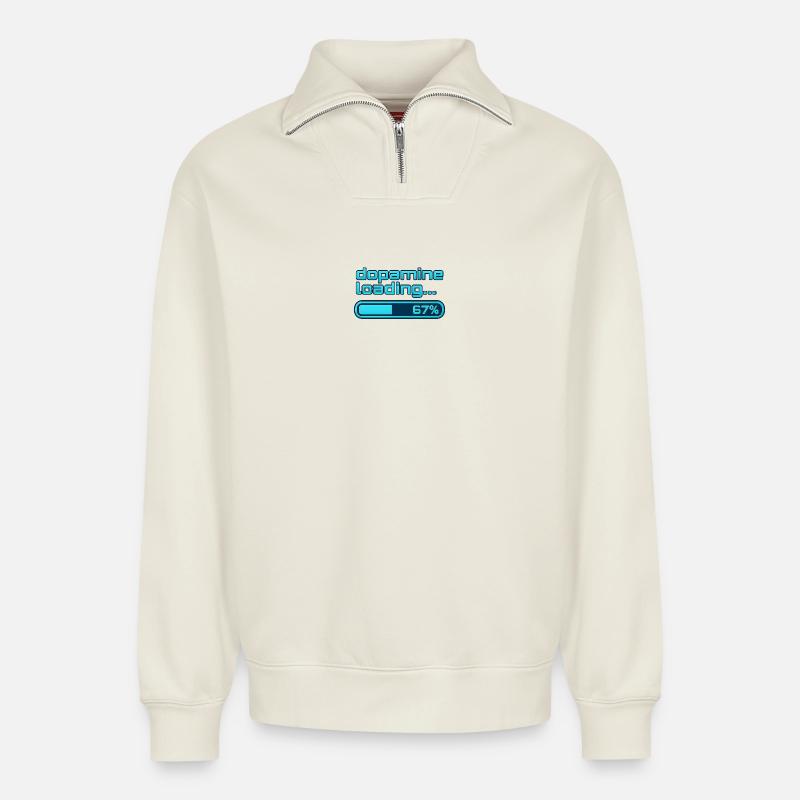 Dopamine Loading Neon Bar - Relaxed Unisex Organic Half Zip Sweatshirt – by SPREAD - off white