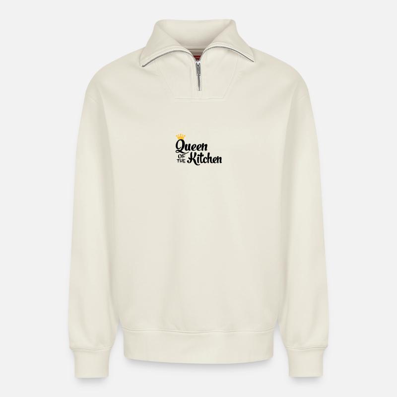 kochen - Relaxed Unisex Organic Half Zip Sweatshirt – von SPREAD - Naturweiß