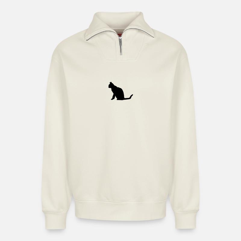 Katze - Relaxed Unisex Organic Half Zip Sweatshirt – von SPREAD - Naturweiß