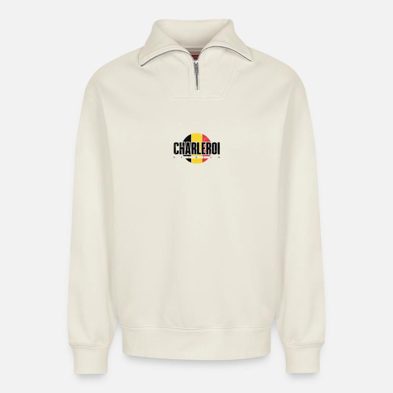 T e Emblème abstrait - Sweat unisexe décontracté en coton biologique à demi-zip – de SPREAD - blanc cassé