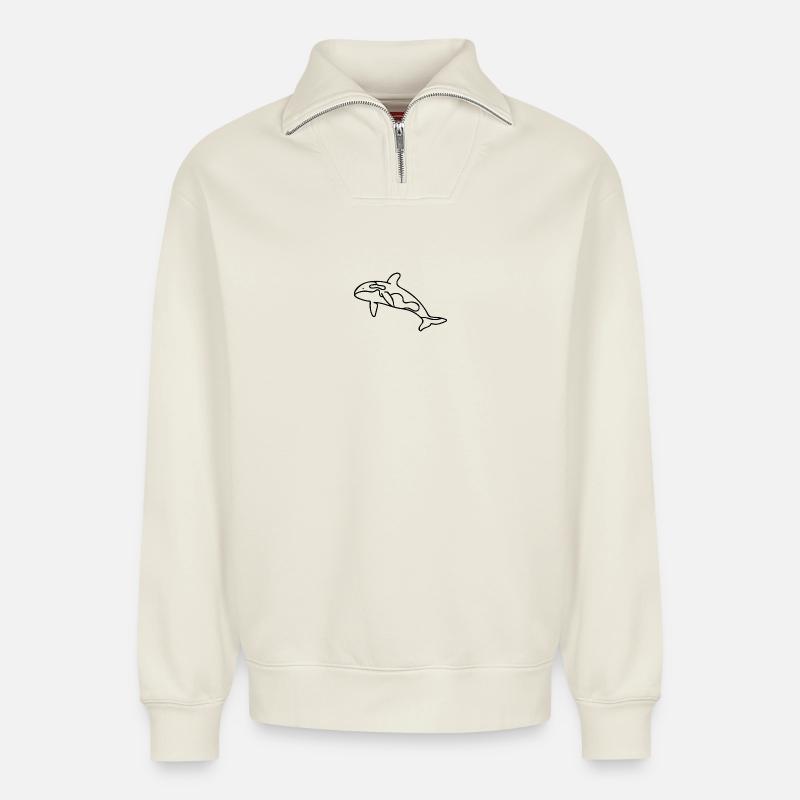 Killerwal - Orca - Relaxed Unisex Organic Half Zip Sweatshirt – von SPREAD - Naturweiß