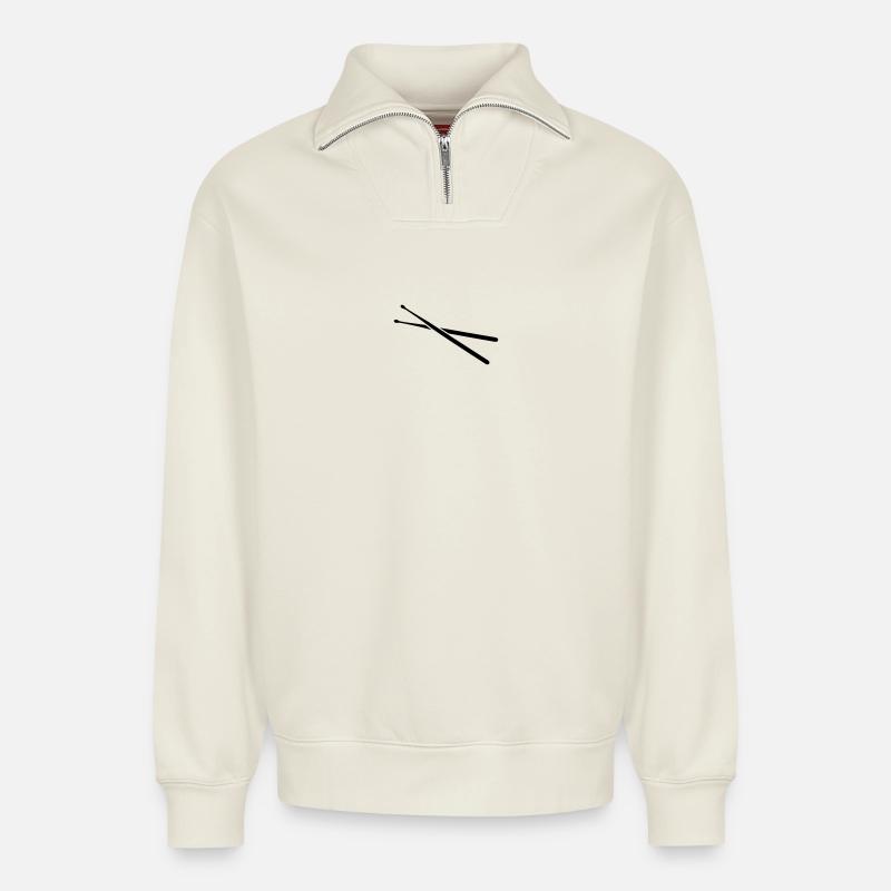 drums - Relaxed Unisex Organic Half Zip Sweatshirt – by SPREAD - off white